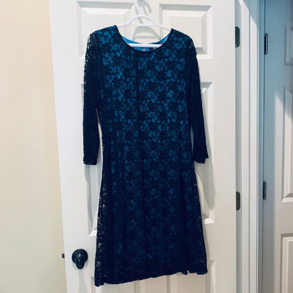 Ice Silk 1XL black lace party dress turquoise